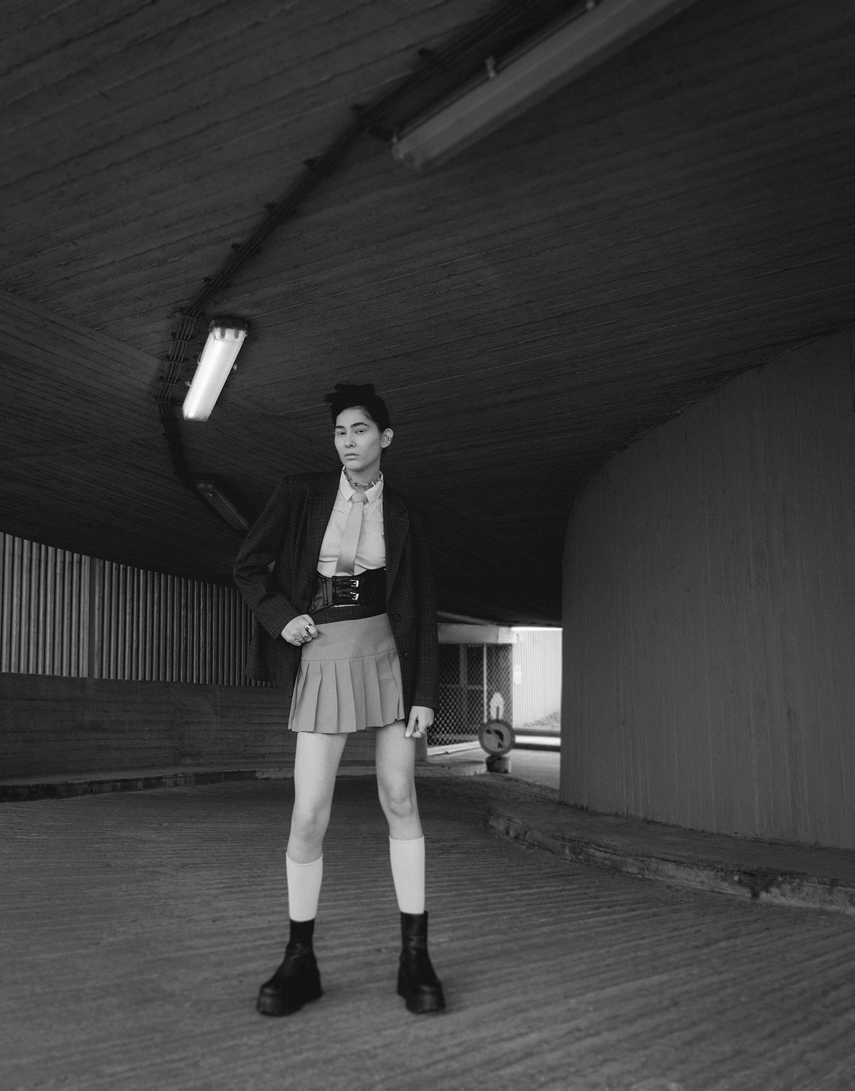 Portrait of a model wearing a Korean inspired street style outfit. Photographed by Filianna Karamanli.