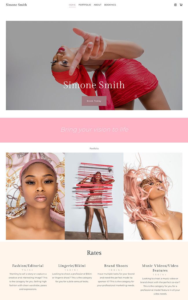 Internetowe portfolio modelek Simone Smith