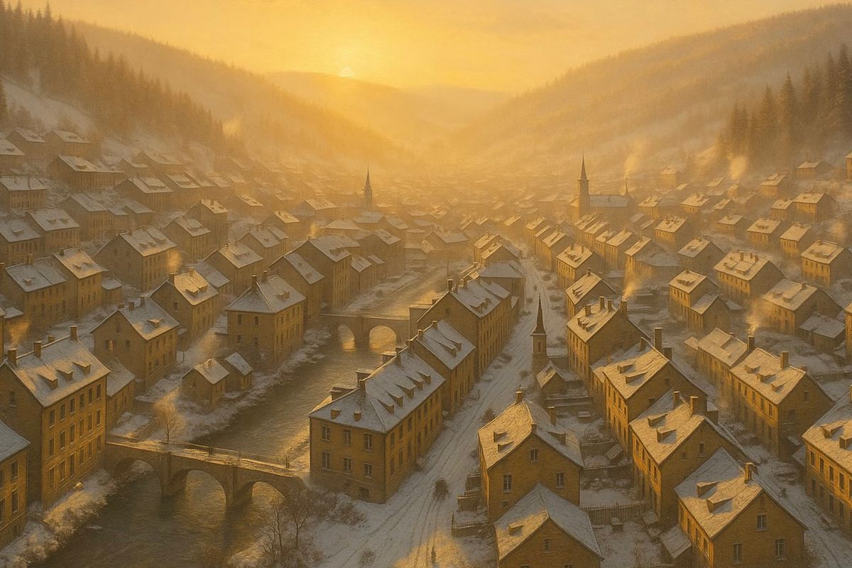 mage of a Jura, Switzerland watchmaking town at dawn