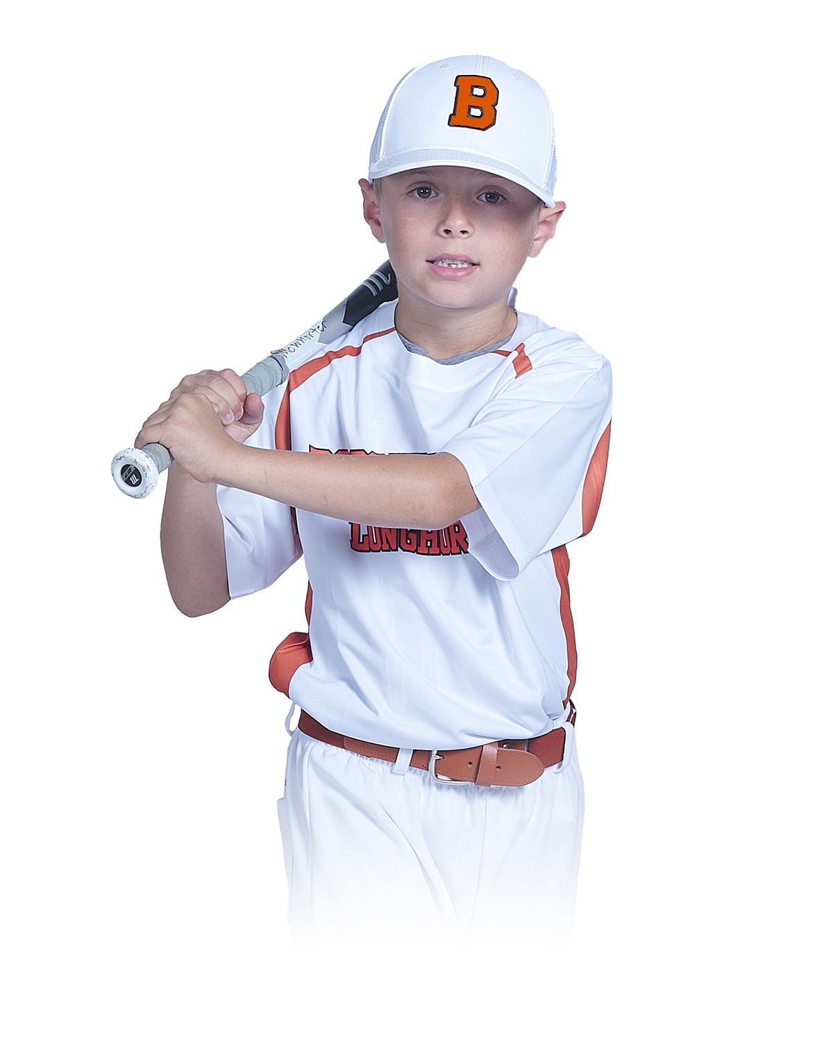 High-key sportrait of a youth sports baseball player.