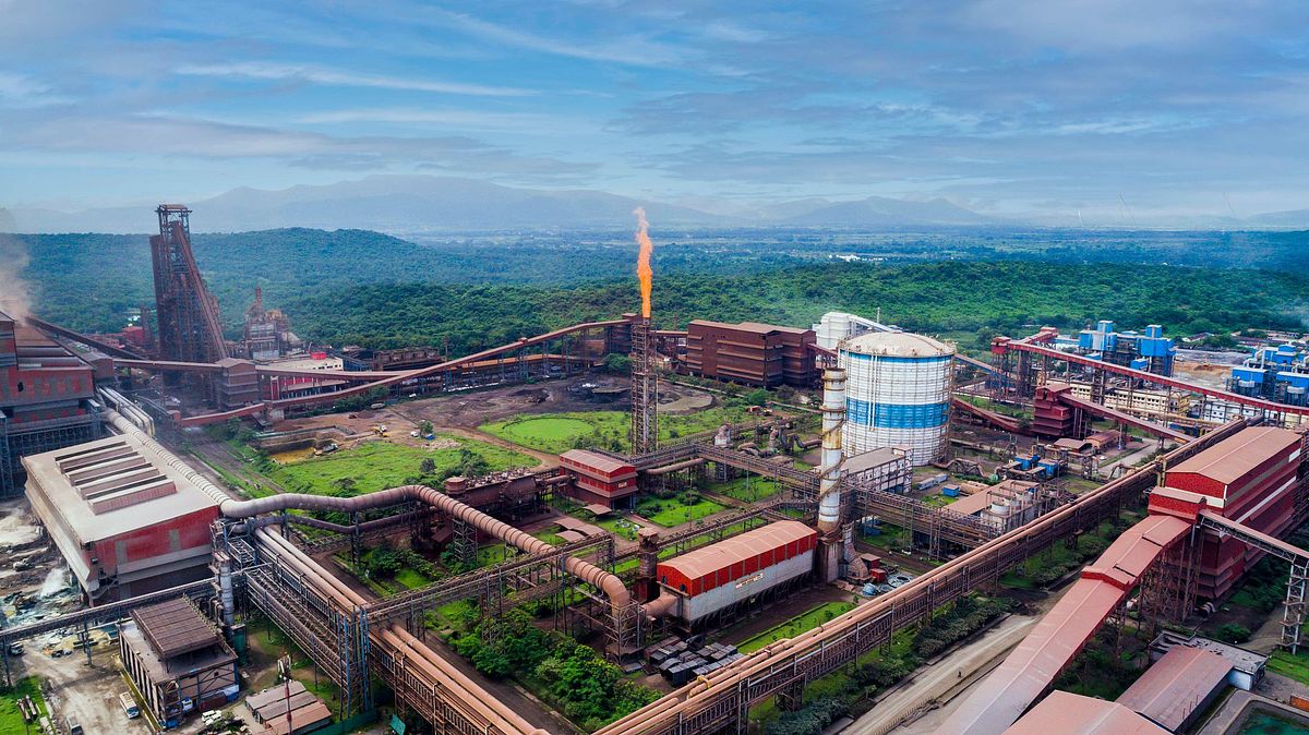 Aerial view of Jindal Steel Plant, showcasing steel production and manufacturing in Odisha, India.