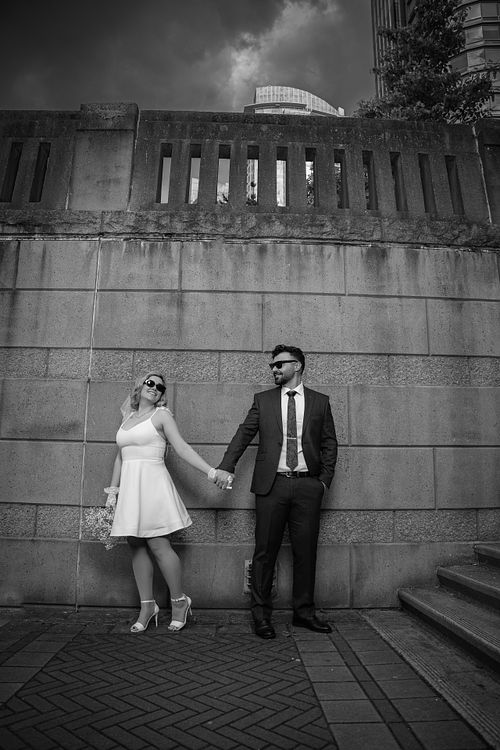 Sunny anniversary couple photoshoot at Coal Harbour Vancouver