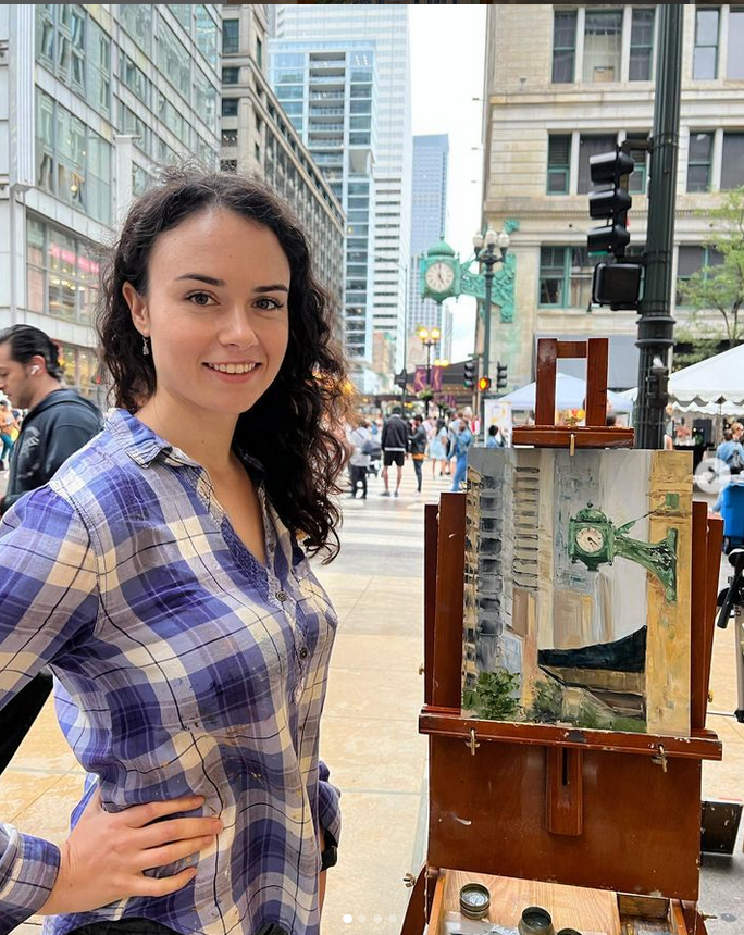 Plein air painting of Marshall Clock at Sundays on State Event