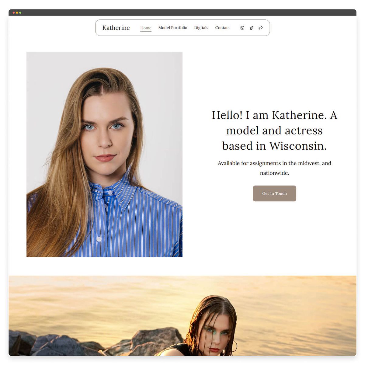 Site do portfólio de modelos de Katherine Stamm