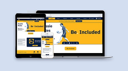 Layout presenting the website home page across laptop, tablet, and smartphone screens to demonstrate the responsive layout.
