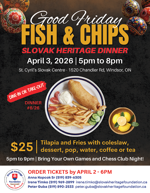 Slovak Heritage Dinner &ndash; Friday, April 3, 2026