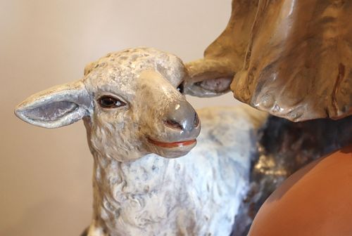antique plaster statue lamb restoration