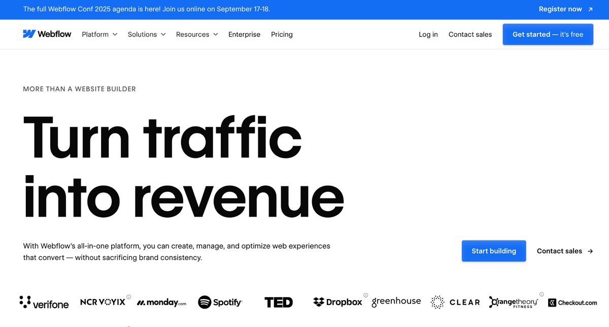 Screenshot of Webflow's home page