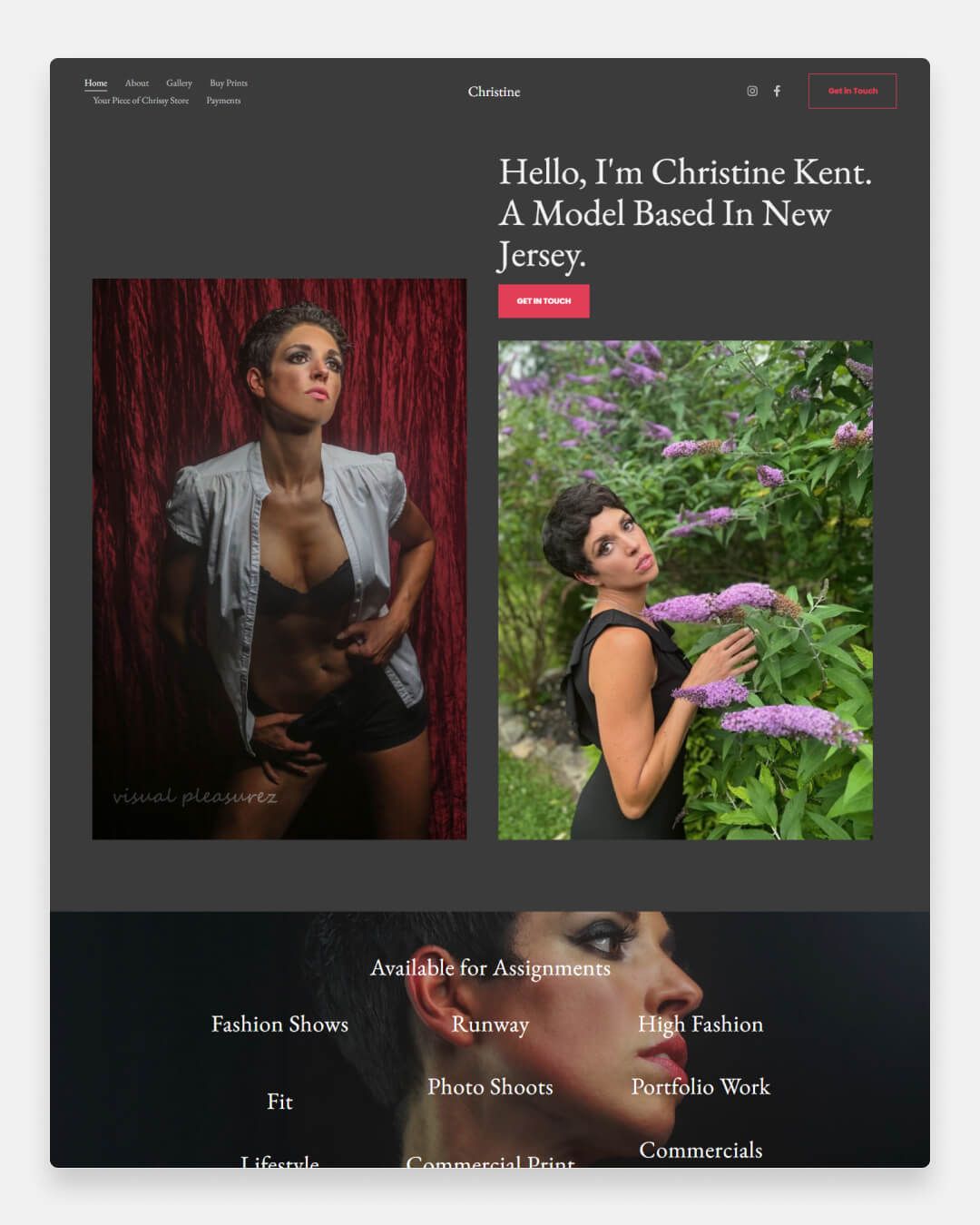 Site de portfólio de modelos de moda de Christine Kent