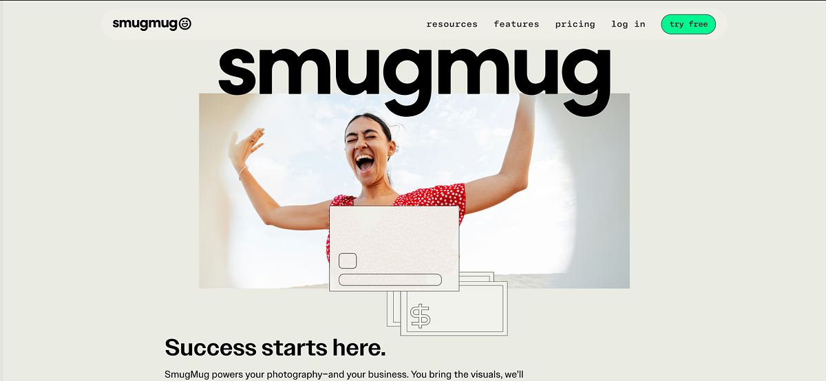 SmugMug homepage showing photo storage and portfolio platform with print sales for photographers