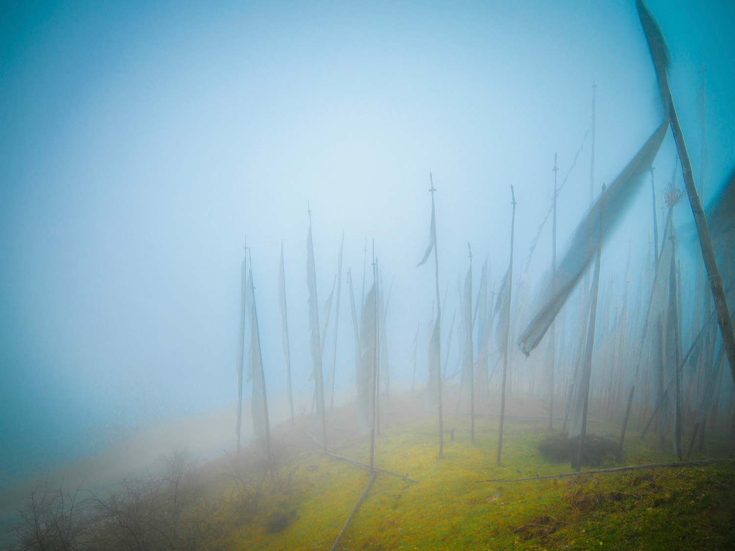 Buddhist Memorial Prayer Flags Blowing in the Wind in Bhutan