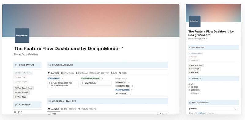 The Feature Flow Dashboard Template by DesignMinder™