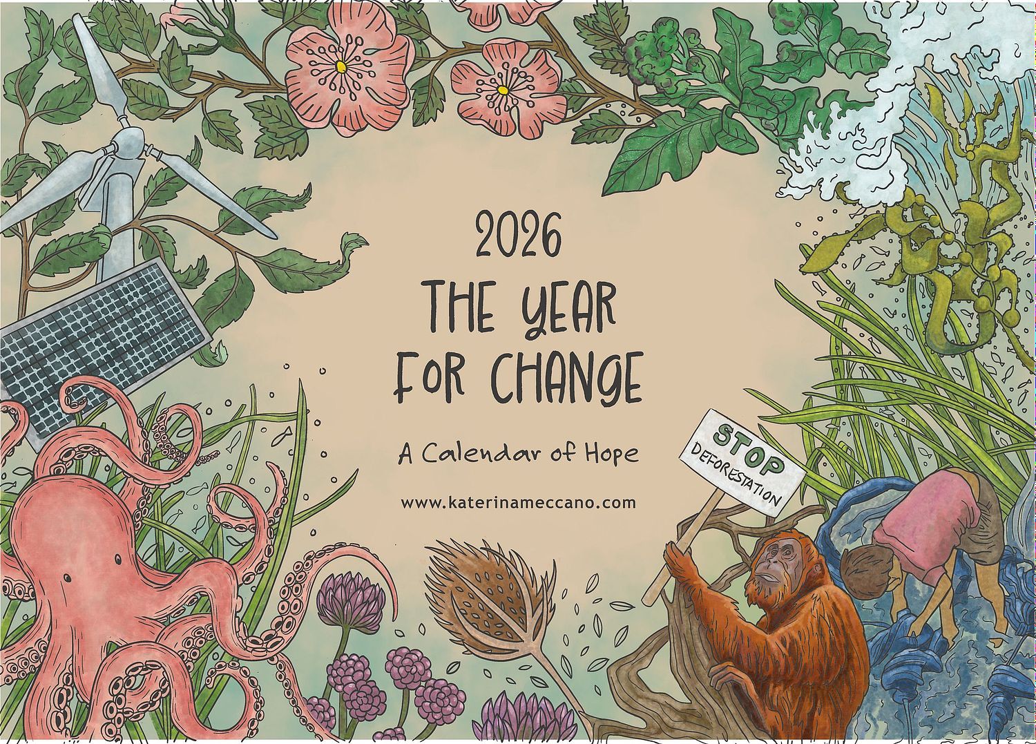 illustrated calendar for 2026 The Year for Change.
