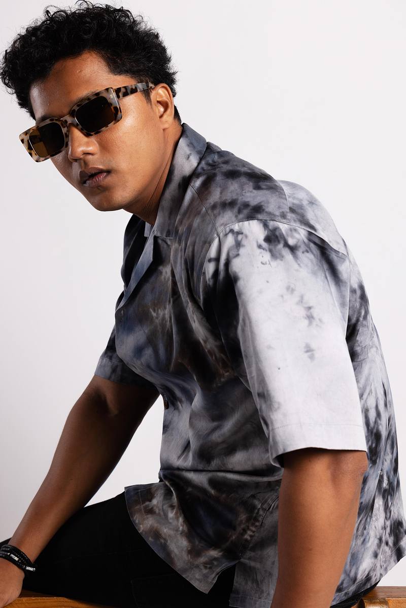 Cuban Collar Shirt - Charcoal Sky