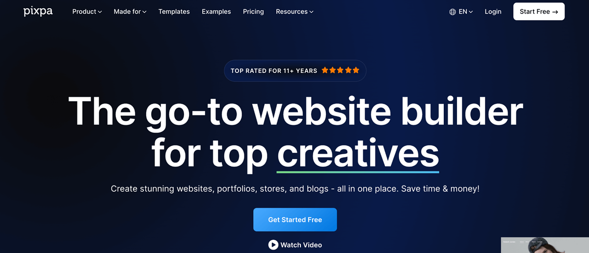 Screenshot di Pixpahome page di