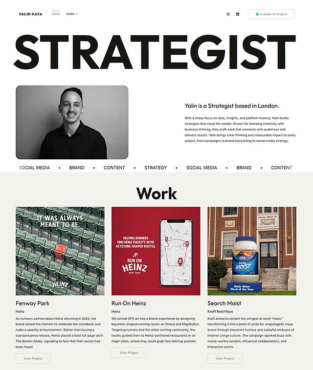 Yalin Kaya Portfolio Website Examples