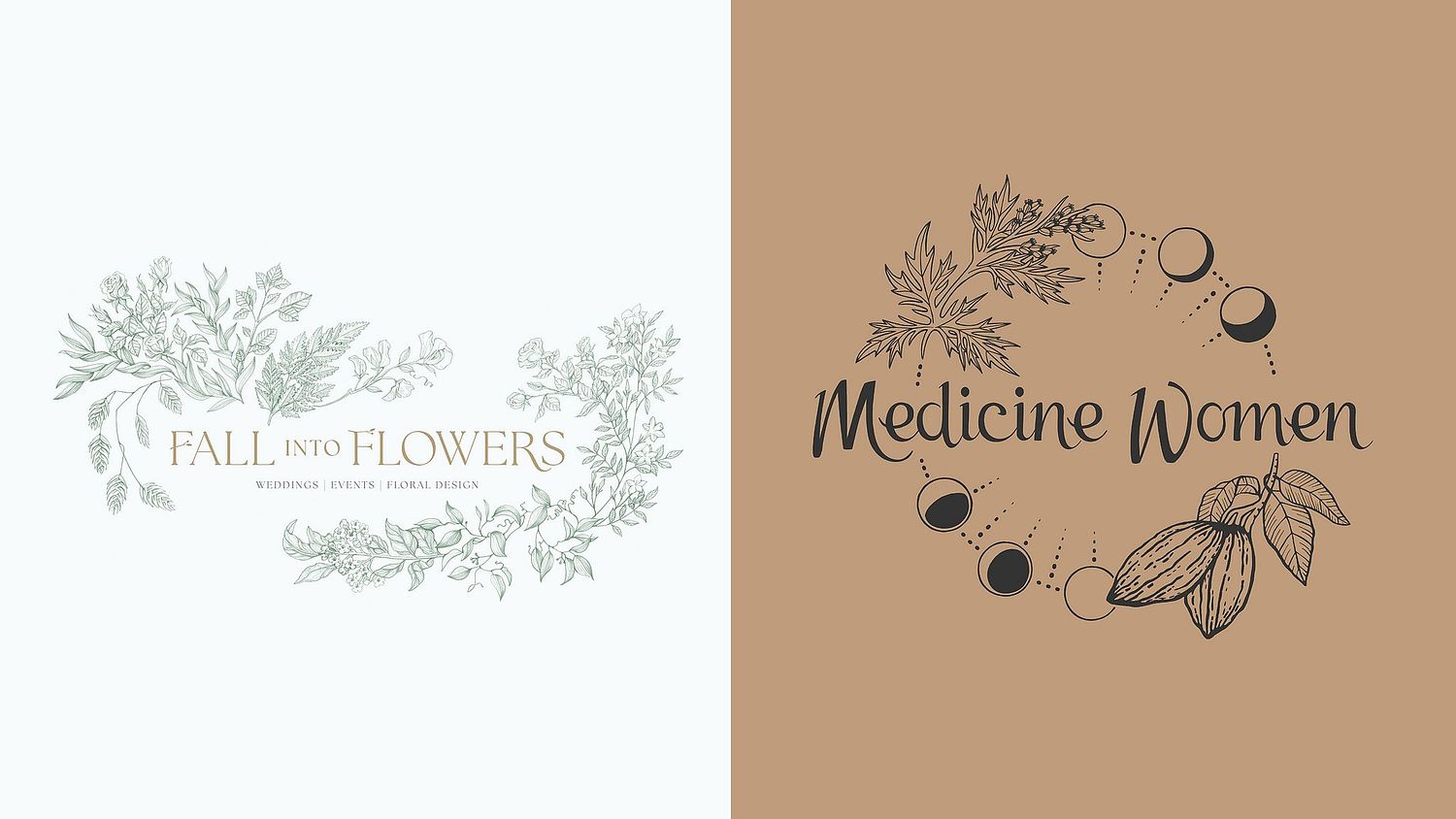 illustrated logos for a florist and another for a medicine woman