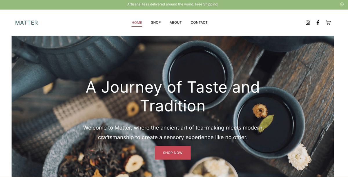 Website sjabloon voor Matter online winkel