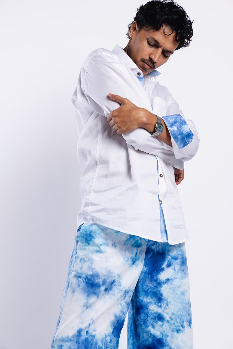 Detailed Long Sleeve Cotton Shirt Summer Sky (Blue)