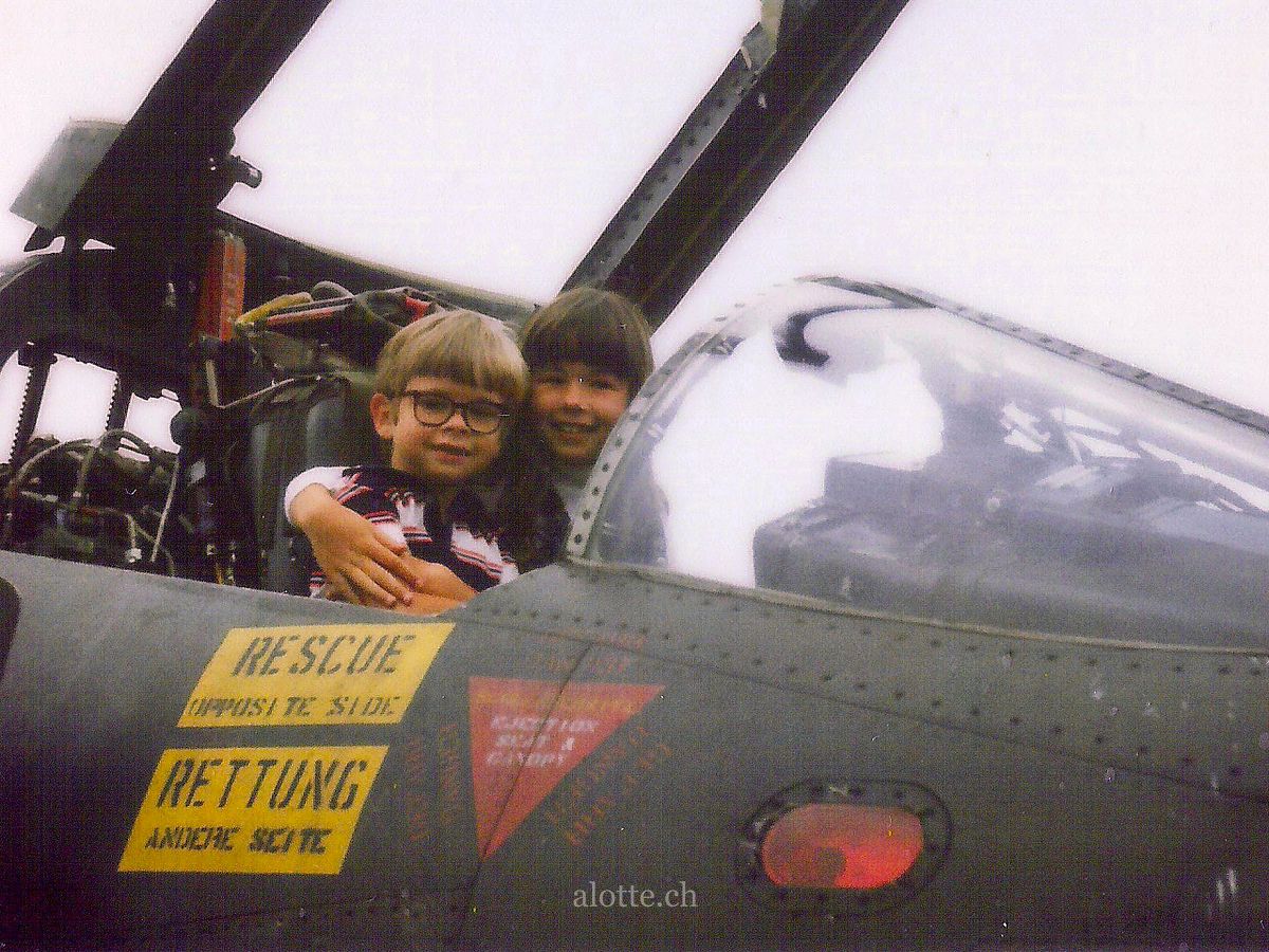 Martin Potter and his sister in the cockpit of an RAF fighter het circa. 1980