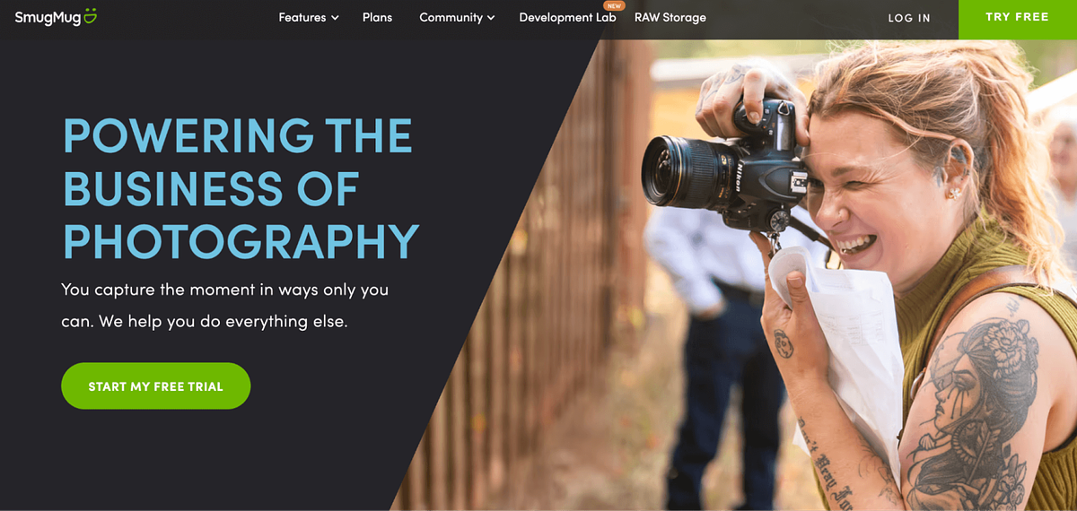 Captura de pantalla de la página de inicio de SmugMug
