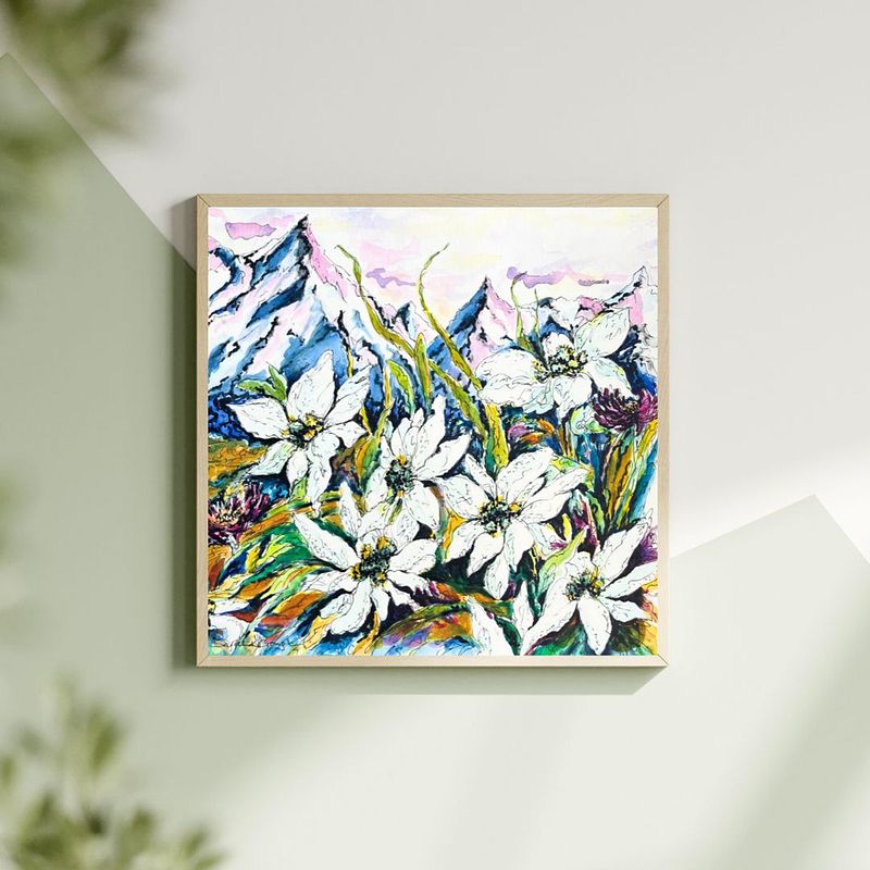 White Edelweiss Alpine Mountain Wild Flowers- Original Watercolour and Pen Illustration