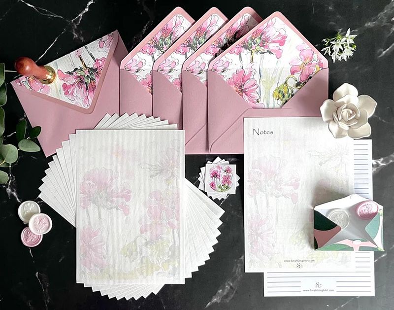 Luxury Pink Geranium Scented Letter Writing Stationery Gift Set with Accessories