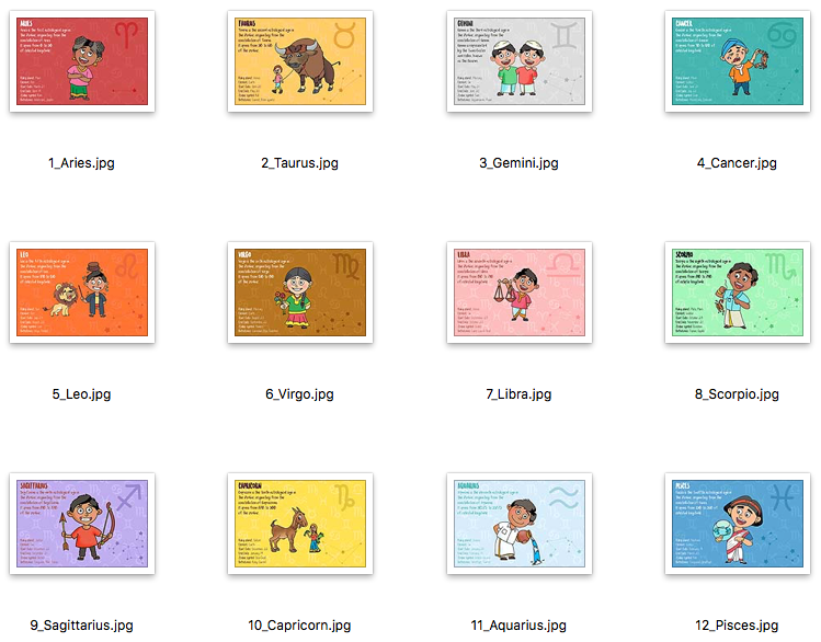 ZODIAC SIGNS - 12 CARDS