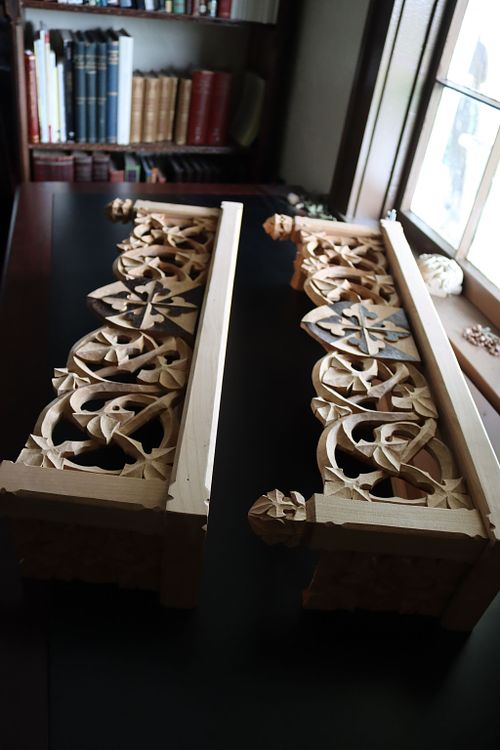 The shelves from another angle showing the beautiful carving