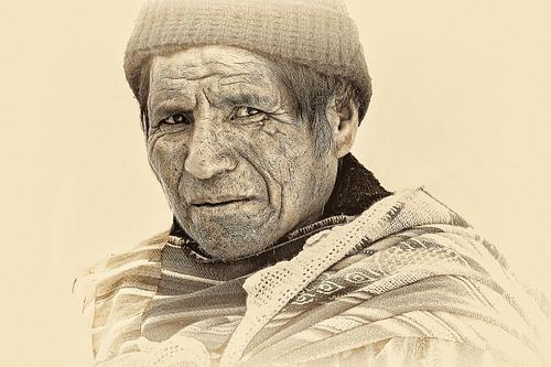 Portrait en sepia d'un homme du Pérou