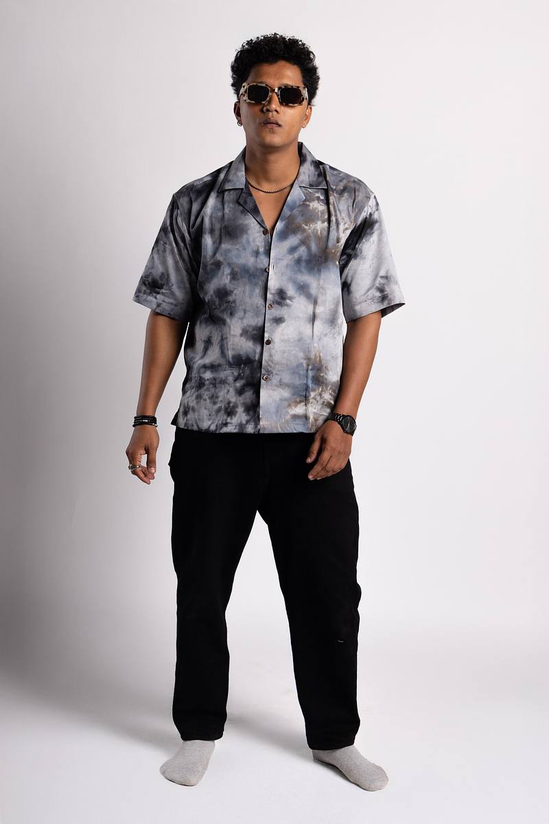 Cuban Collar Shirt - Charcoal Sky