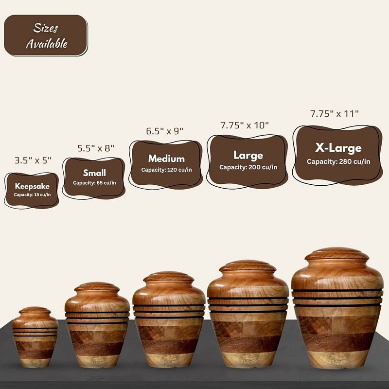Classic Engraved Lines Wooden Cremation Urn – Handmade Natural Memorial