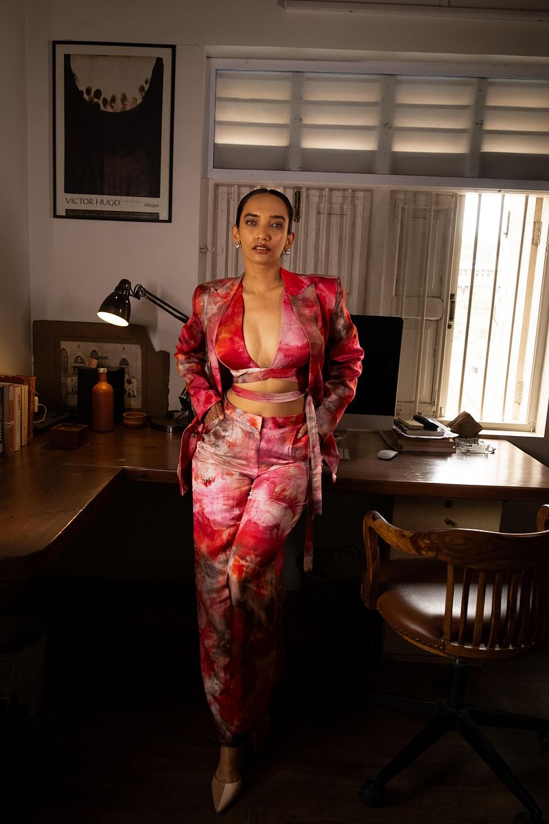 Plunge Wrap Blouse - Scarlet Sky