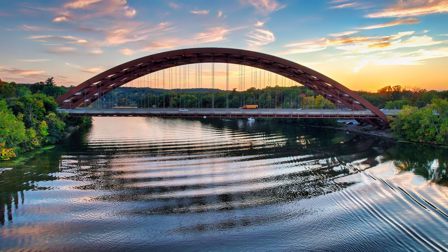 Twin Bridges at Sunset taken by Drone Shot Media