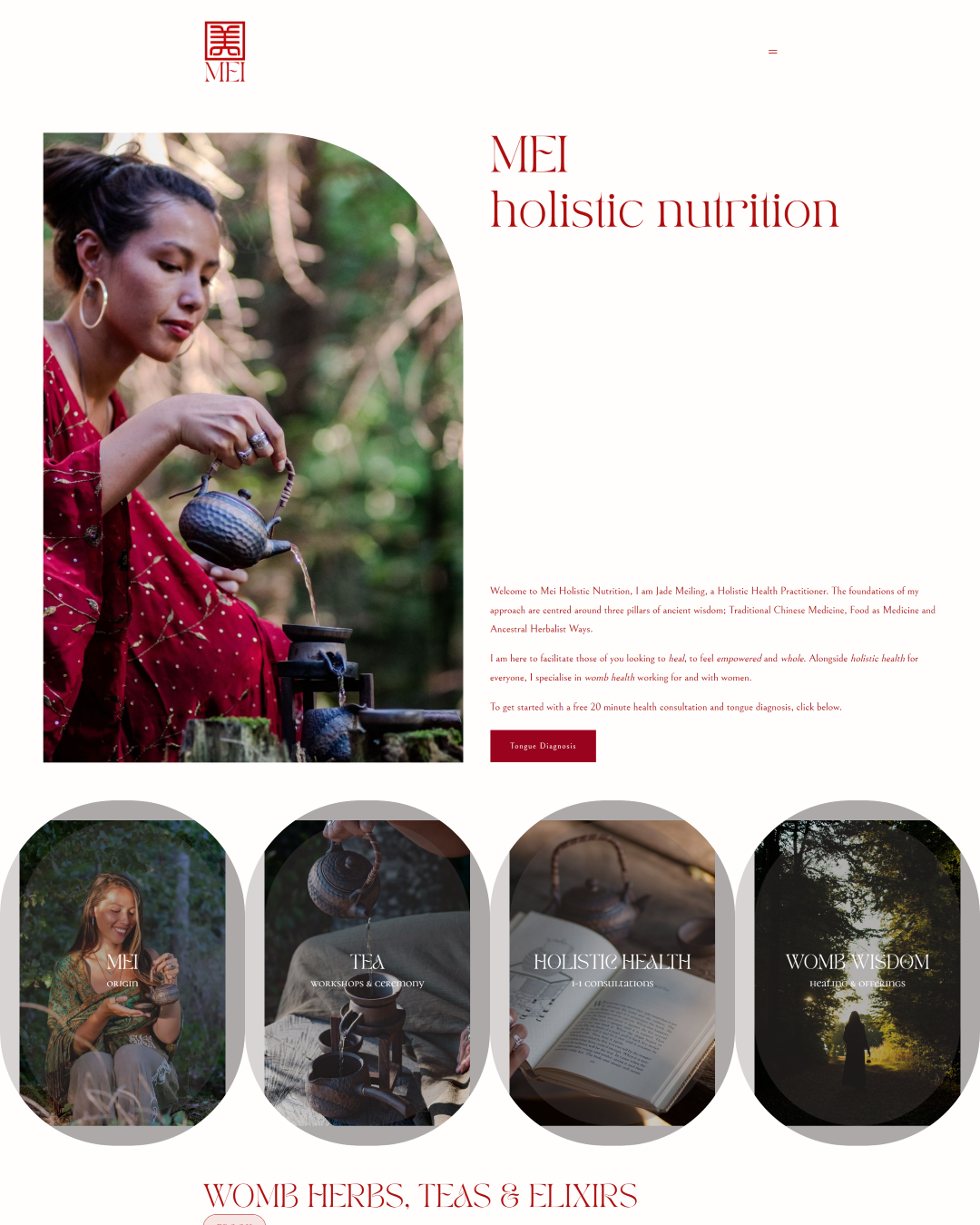 Página inicial do site da Mei Holistic Nutrition