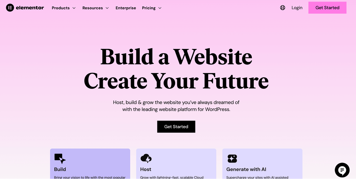 Screenshot der Elementor-Homepage