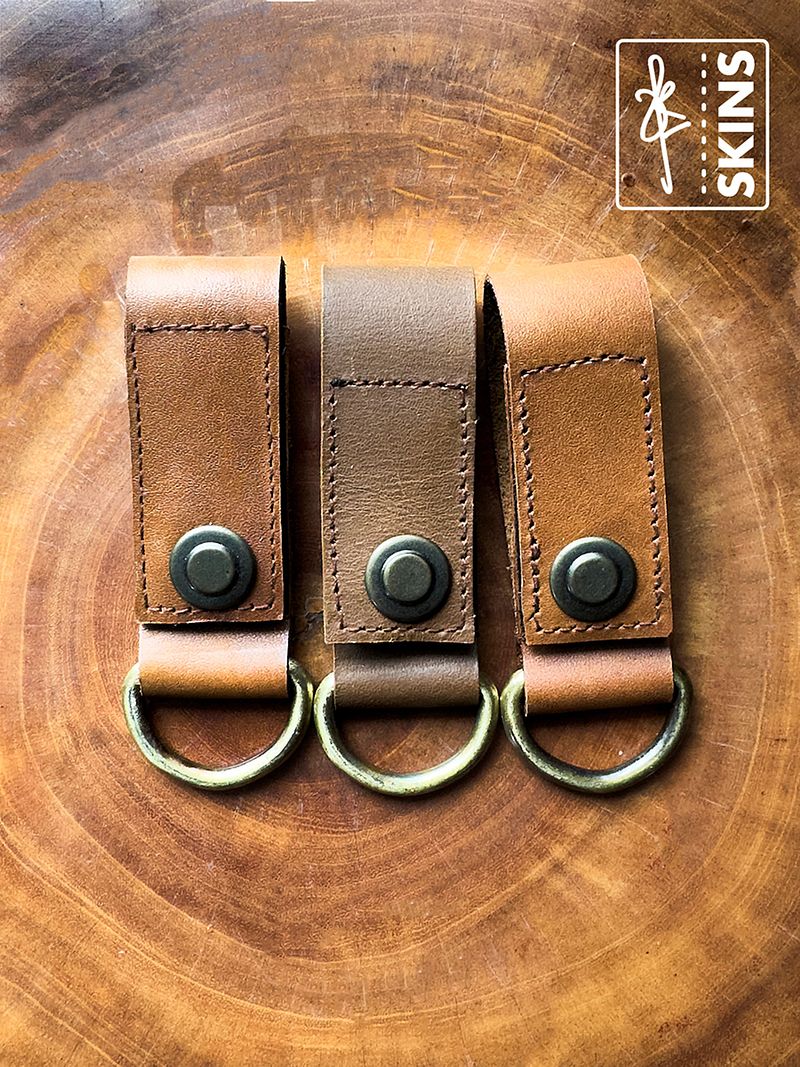 Premium Leather Belt & Bag Loop Key Holder with Brass D-Ring (Set of 2)