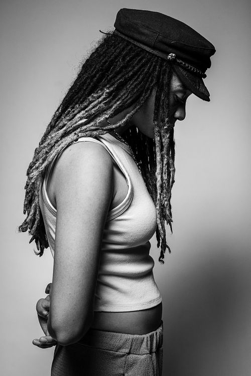 Creative angle studio portrait of Gaia with dramatic lighting — digital editorial photography by David Andrade, Las Vegas