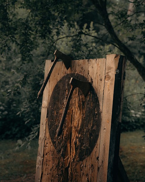 Wooden sign detail surrounded by forest near a cabin stay