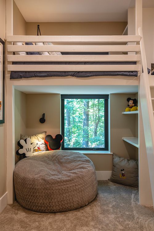 Cozy bean bag corner in bunkroom